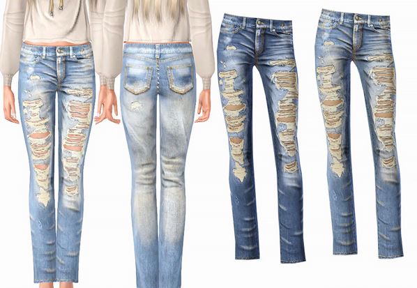 Рваные женские джинсы для Симс 3