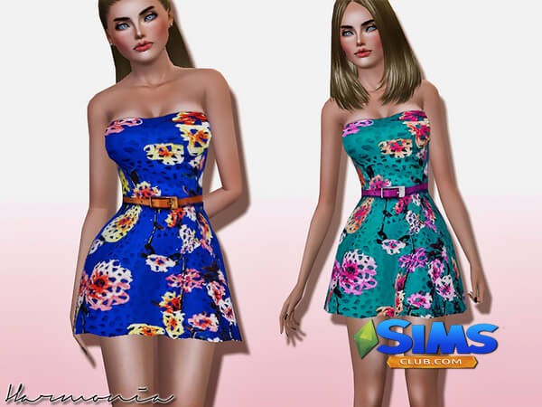 Платье Floral Print Skater Strapless Dress для Симс 3 | Скриншот 3