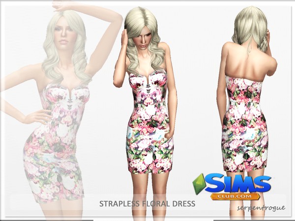 Платье Floral Strapless Dress для Симс 3 | Скриншот 5