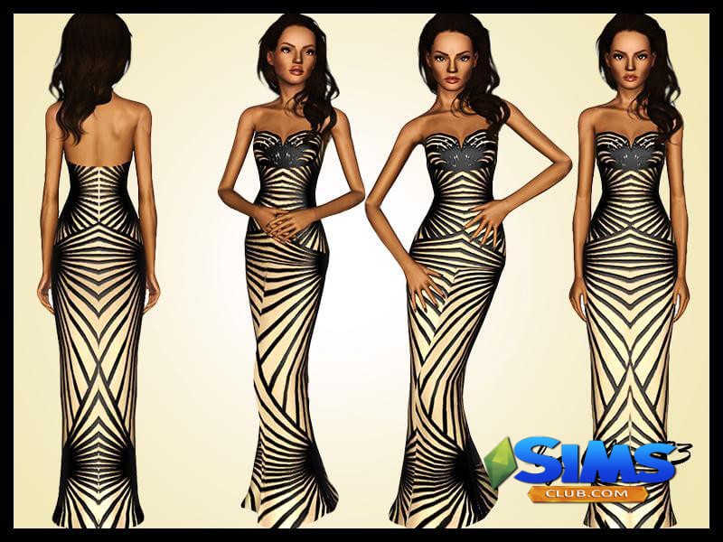 Платье Graphic Stripes Gown для Симс 3 | Скриншот 2