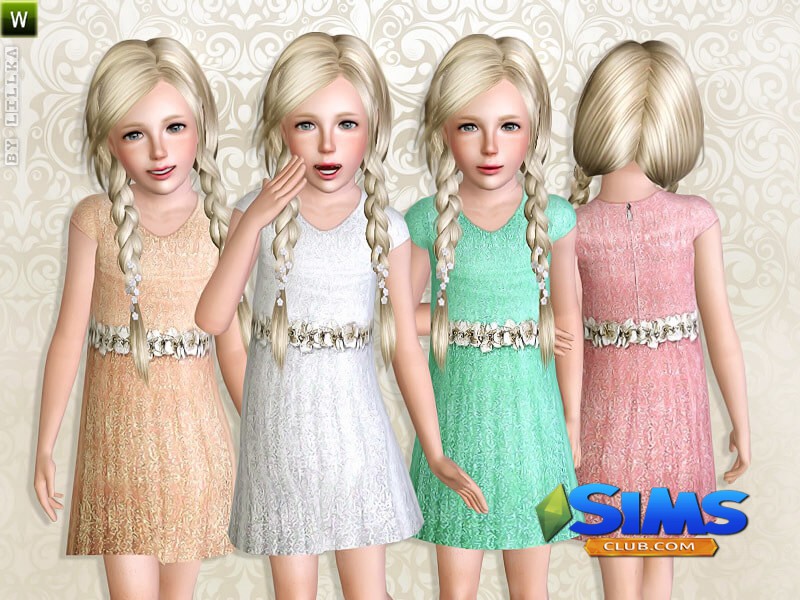Платье Pastel-colored dress with flower belt для Симс 3 | Скриншот 6