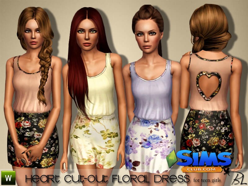 Платье Teen Heart Cut-Out Floral Dress для Симс 3 | Скриншот 5