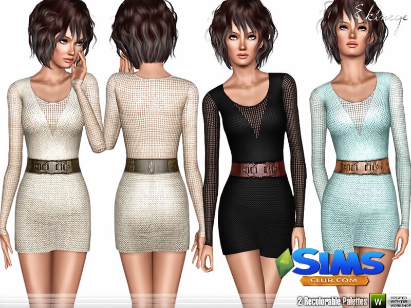 Платье Belted Crochet Dress для Симс 3 | Скриншот 5