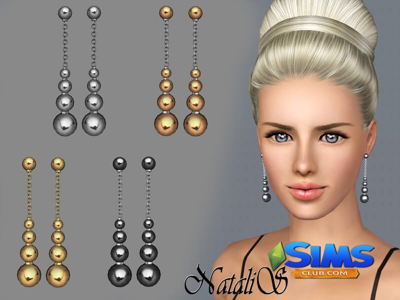 Серьги NataliS TS3 Metal beads drop earrings FT-FA для Симс 3 | Скриншот 6
