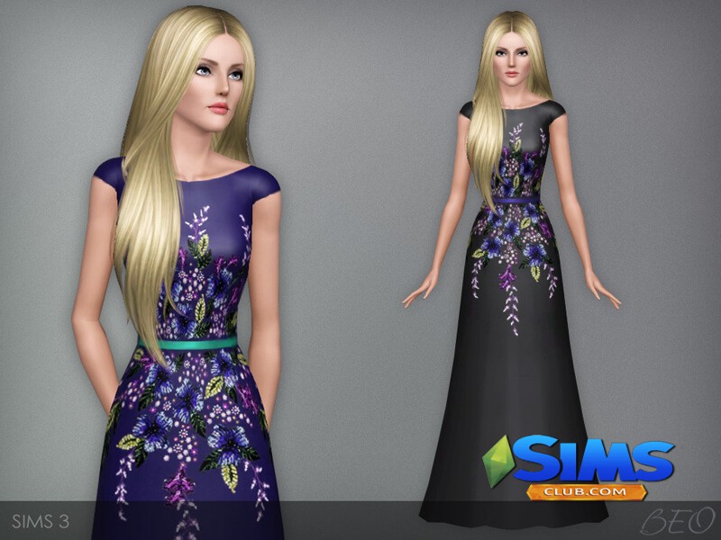 Платье Multicolored embroidered dress для Симс 3 | Скриншот 4