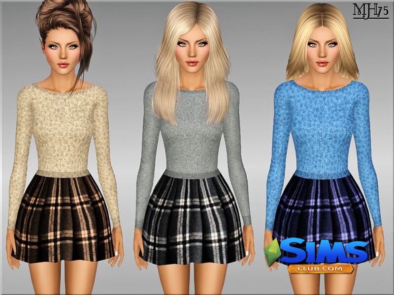 Платье S3 Wool And Tartan Outfit для Симс 3 | Скриншот 1