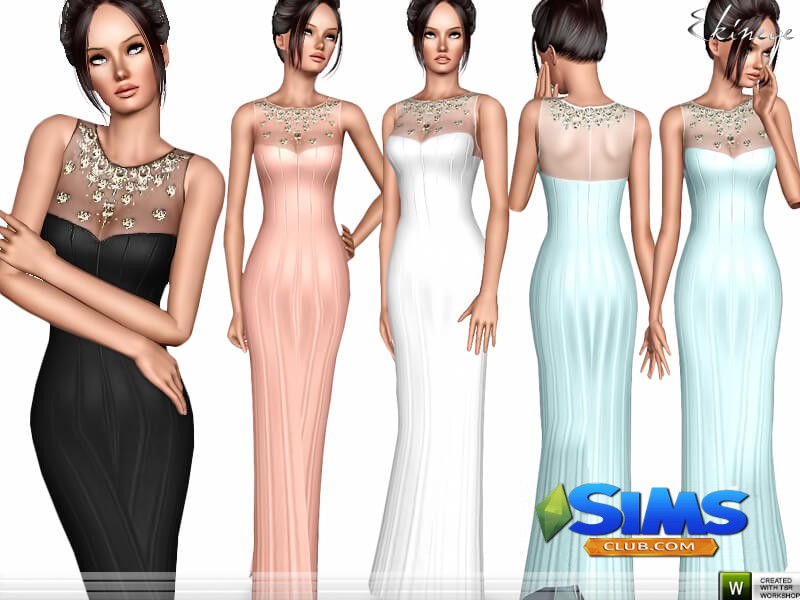 Платье Jewel Neck Long Dress для Симс 3 | Скриншот 2