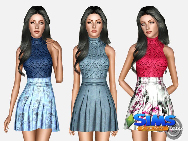 Платье Embroidered Top With Pleated Skirt для Симс 3 | Скриншот 1