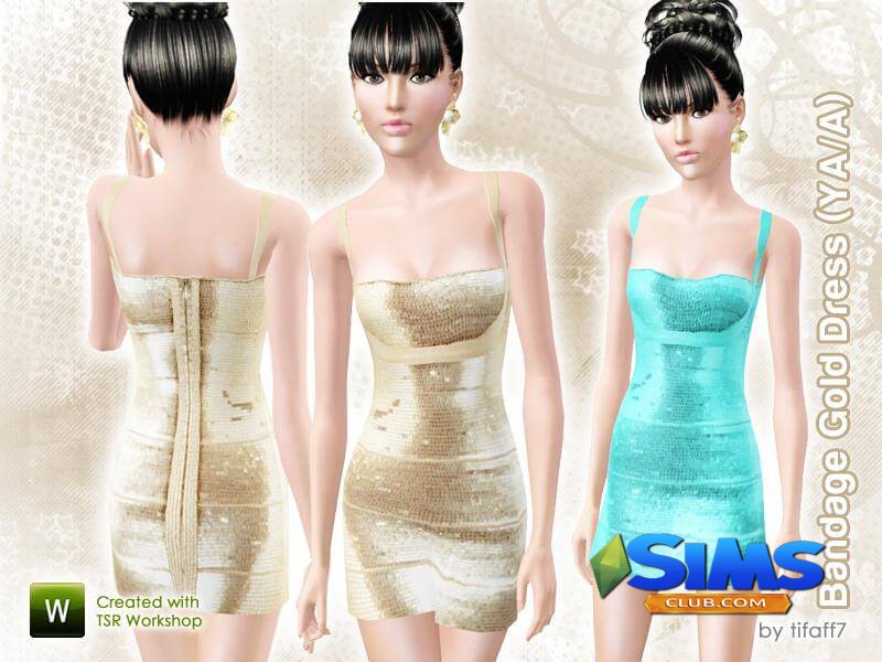 Платье Bandage Gold Dress для Симс 3 | Скриншот 1