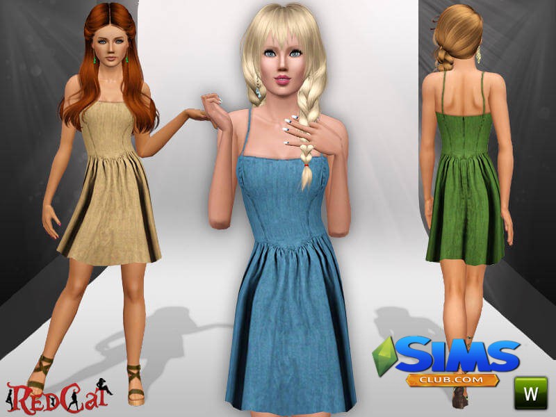 Платье Denim Dress для Симс 3 | Скриншот 2