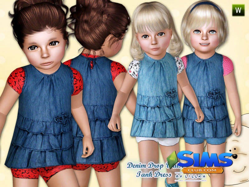 Детское платье Denim Drop Waist Tank Dress для Симс 3 | Скриншот 1
