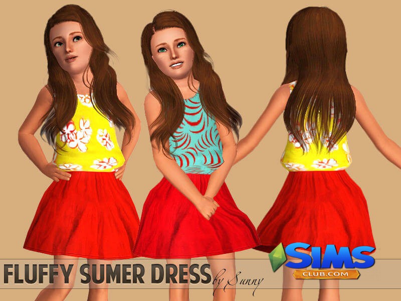 Платье Fluffy summer dress for girls для Симс 3 | Скриншот 5