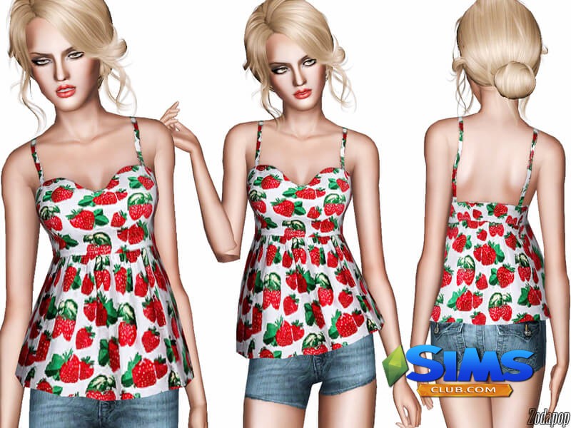 Топик Strawberry Print Babydoll Top для Симс 3 | Скриншот 2