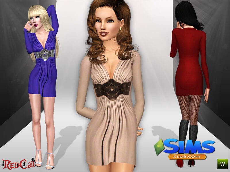 Платье Knit Belt Detailed Dress для Симс 3 | Скриншот 3