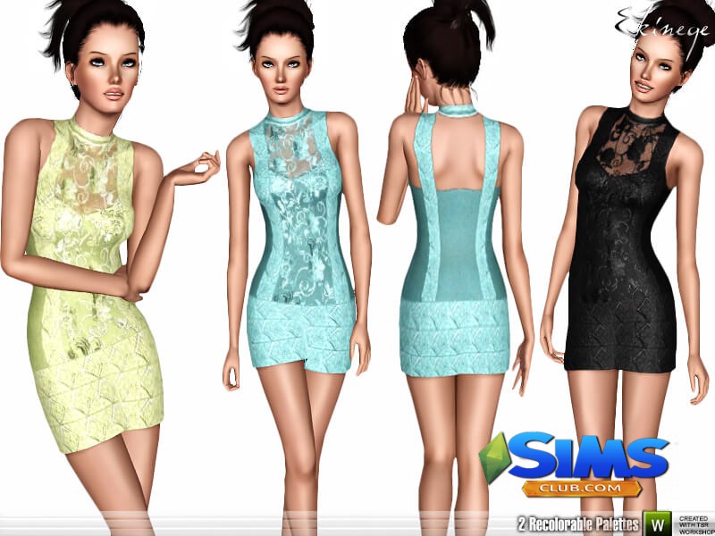 Платье Metallic Paneled Dress для Симс 3 | Скриншот 2