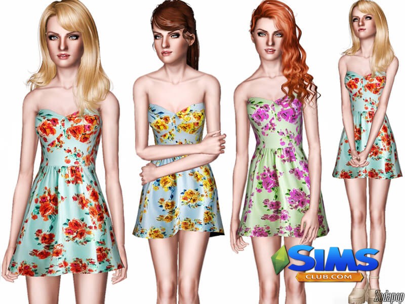 Платье Posy Print A-line Dress для Симс 3 | Скриншот 1