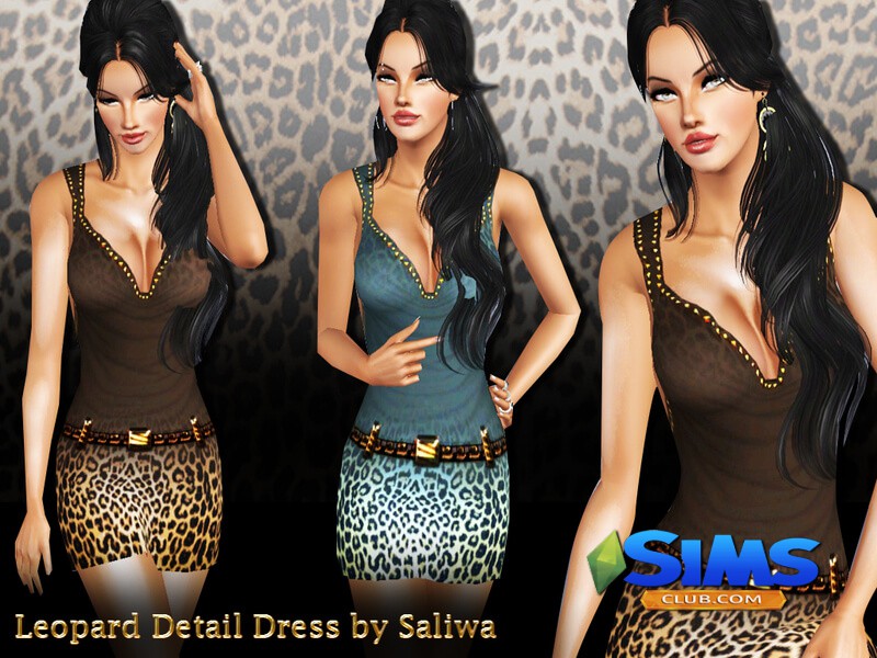 Платье Leopard Detail Dress для Симс 3 | Скриншот 4