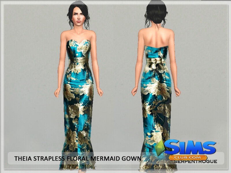 Платье Theia Strapless Floral Mermaid Gown для Симс 3 | Скриншот 1