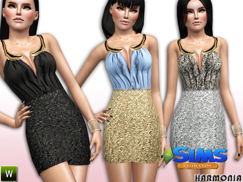 Платье Wrap Collar Decor Dress для Симс 3 | Скриншот 3