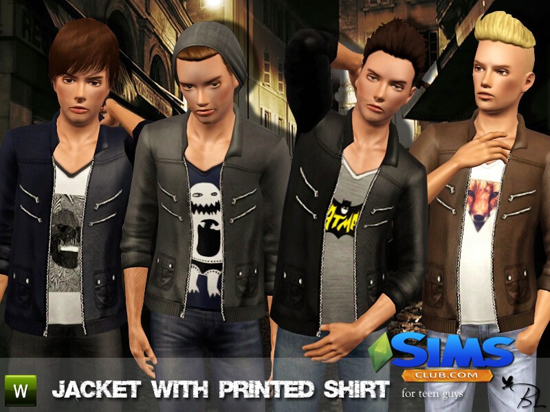 Куртка с футболкой Jacket with Printed Shirt для Симс 3 | Скриншот 2