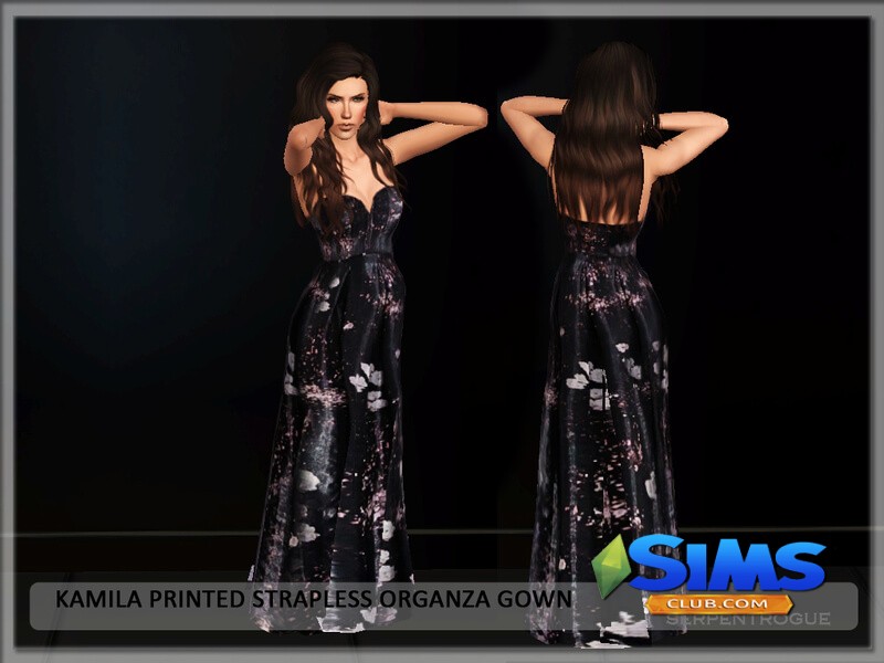 Платье Kamila Printed Strapless Organza Gown для Симс 3 | Скриншот 4