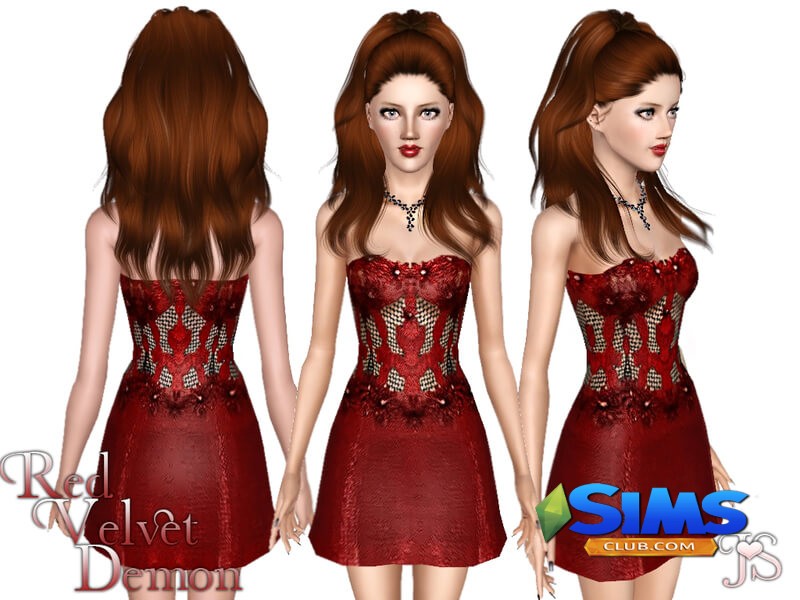 Платье Red Velvet Demon Dress для Симс 3 | Скриншот 10