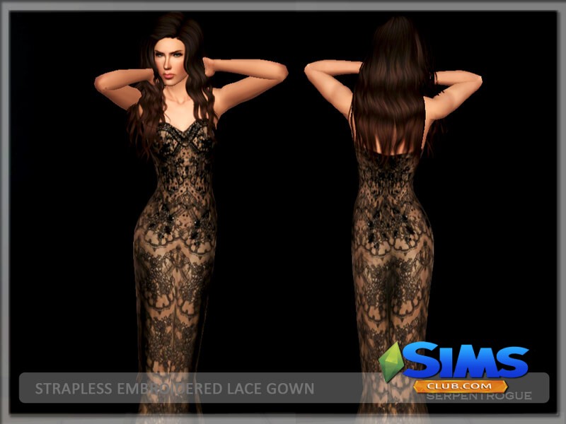 Платье Strapless Embroidered Lace Gown для Симс 3 | Скриншот 1