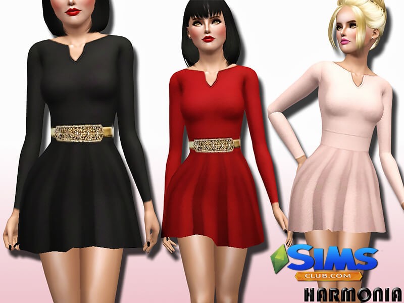 Платье Long Sleeves V-neck Skater Dress для Симс 3 | Скриншот 2
