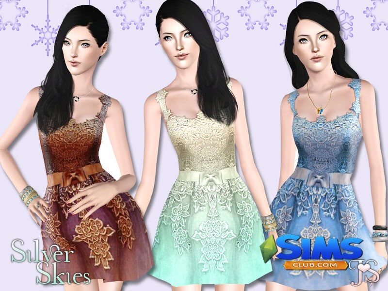 Платье Silver Skies Lace Dress для Симс 3 | Скриншот 1
