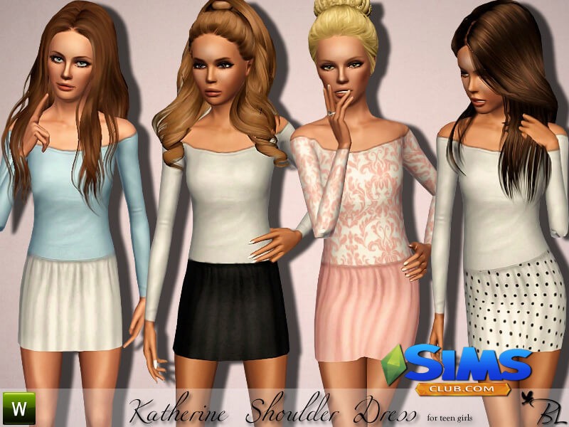 Платье Teen Katherine Shoulder Dress для Симс 3 | Скриншот 1