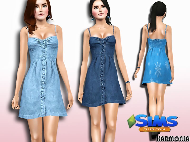 Платье Wash Denim Bustier Dress для Симс 3 | Скриншот 5