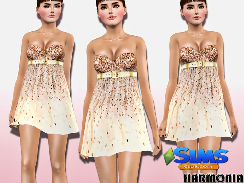Платье Metallic Gold Accents Babydoll Dress для Симс 3 | Скриншот 6