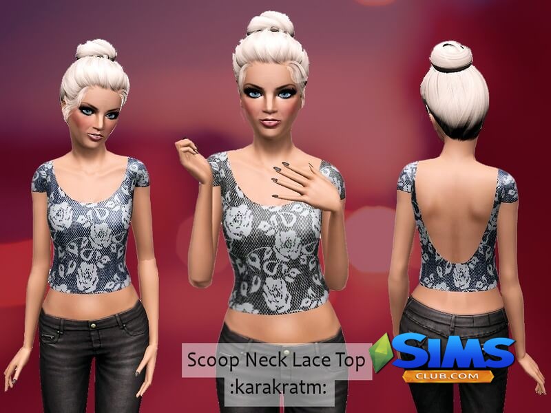 Топик Scoop Neck Lace Crop Top для Симс 3 | Скриншот 2