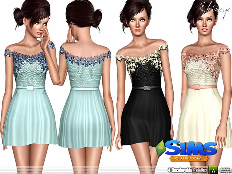 Платье Short Off The Shoulder Dress для Симс 3 | Скриншот 2