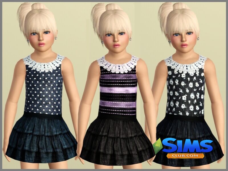Платье Girls Denim Dress для Симс 3 | Скриншот 2