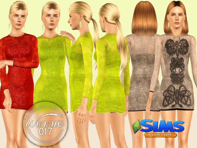 Платье Butterfly Lace Dress для Симс 3 | Скриншот 2