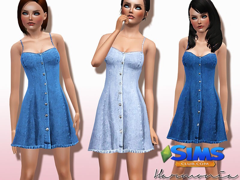 Платье Button Through Denim Dress для Симс 3 | Скриншот 4