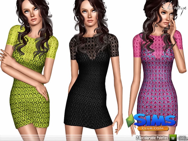 Платье Floral Crochet Dress для Симс 3 | Скриншот 6
