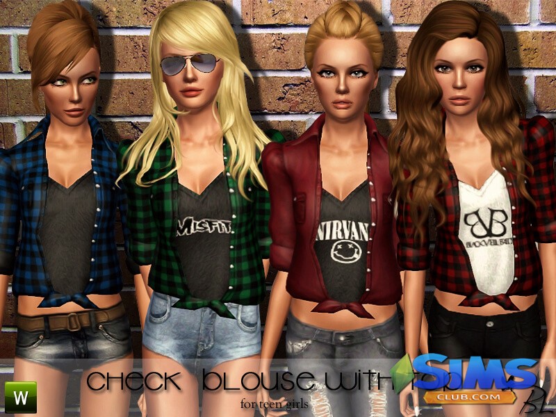 Блузка Teen Check Blouse with Top для Симс 3 | Скриншот 6