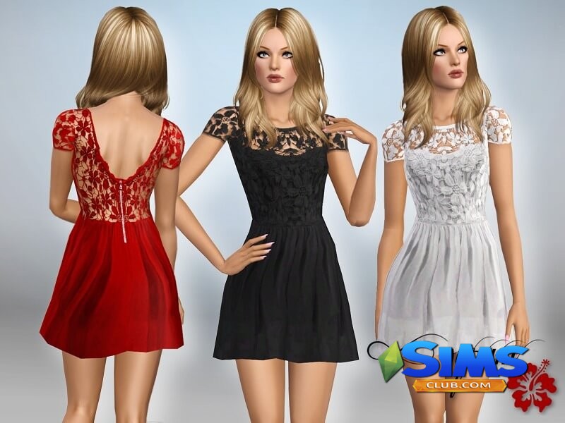 Платье Y-A Floral crochet pleated dress для Симс 3 | Скриншот 1