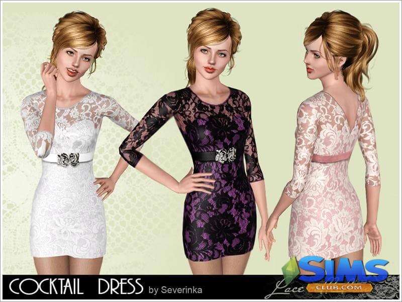 Платье Lace cocktail dress для Симс 3 | Скриншот 6