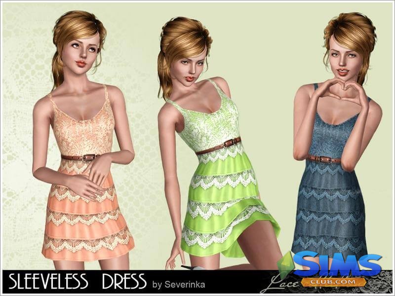 Платье Lace summer sleeveless dress для Симс 3 | Скриншот 2