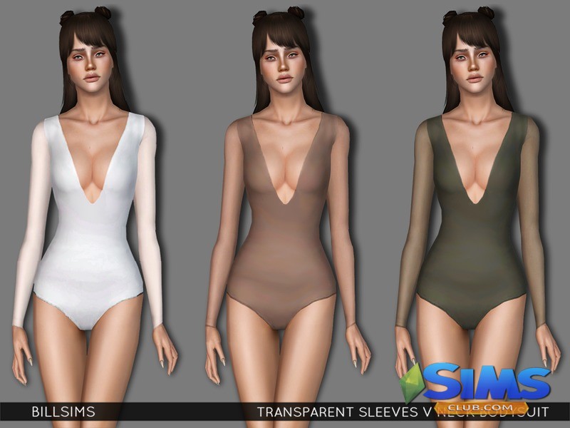 Белье Transparent Sleeves V Neck Bodysuit для Симс 3 | Скриншот 4