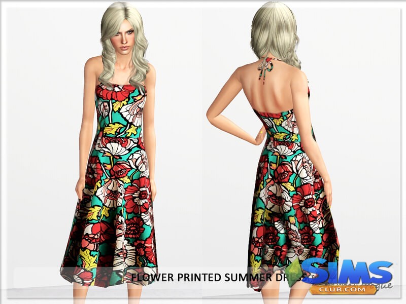 Платье Flower Printed Summer Dress для Симс 3 | Скриншот 6