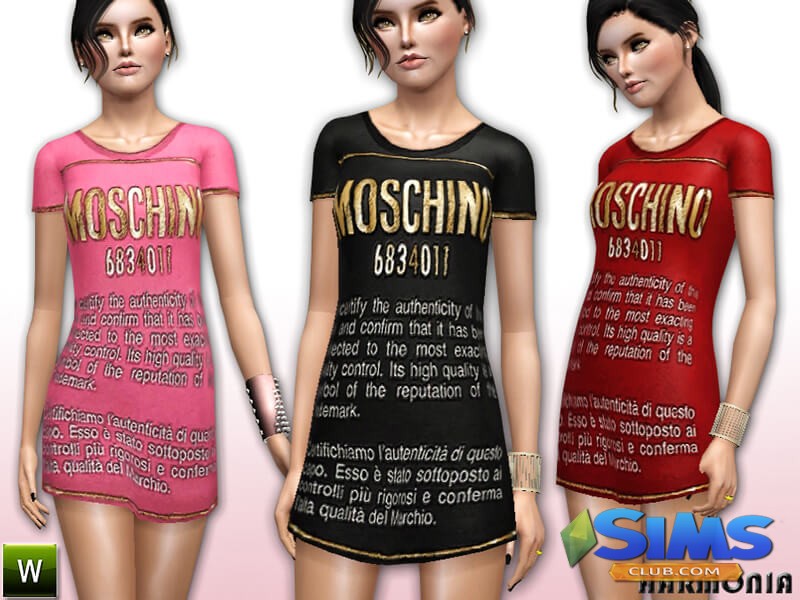 Платье Authentic T-shirt Dress для Симс 3 | Скриншот 5