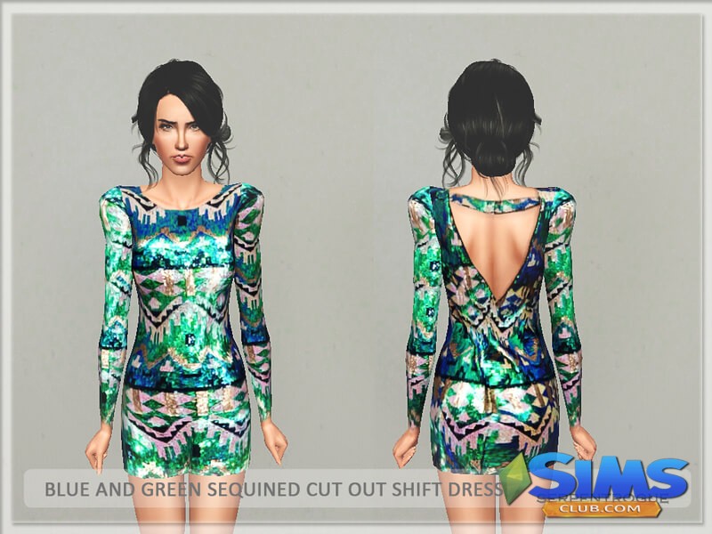 Платье Blue And Green Sequined для Симс 3 | Скриншот 3