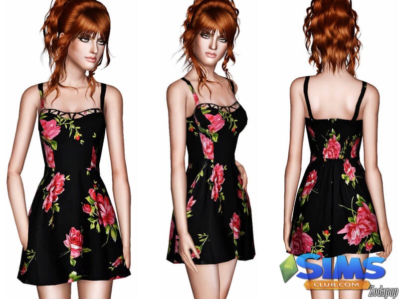 Платье Floral Strappy Skater Dress для Симс 3 | Скриншот 3