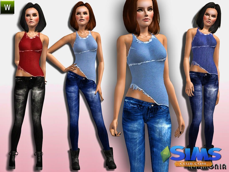Джинсы Frayed Top And Jeans для Симс 3 | Скриншот 6