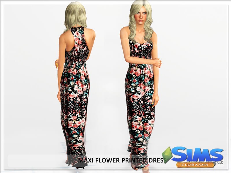 Платье Maxi Flower Printed Dress для Симс 3 | Скриншот 6