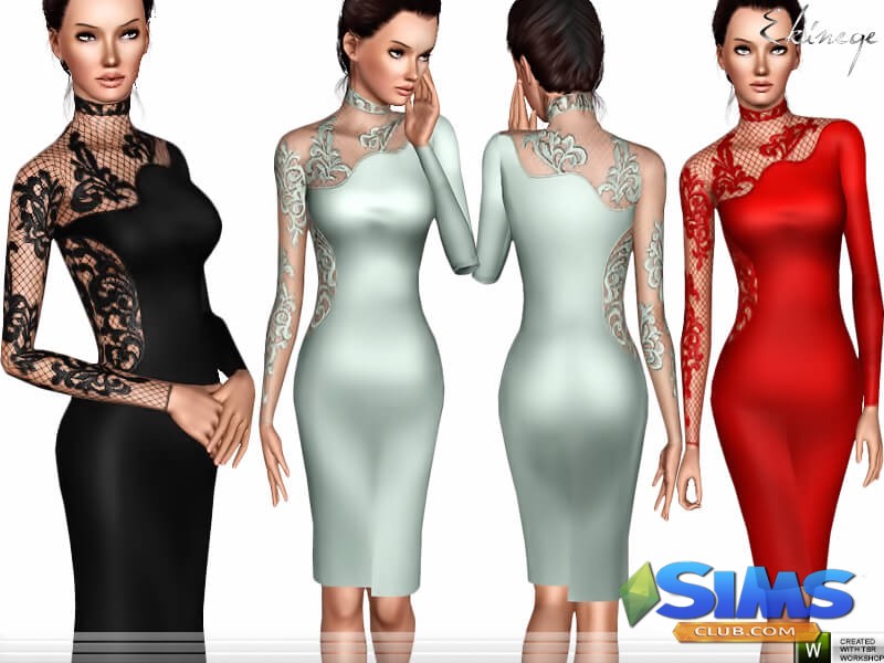 Платье Lace Panel Midi Dress для Симс 3 | Скриншот 3